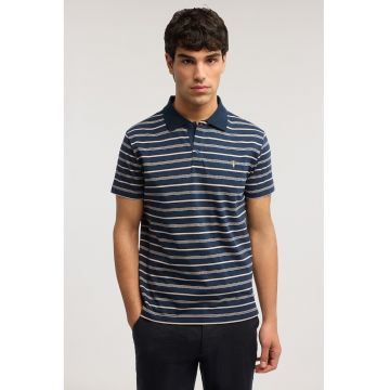 Tricou polo cu model in dungi - Albastru oceanic/Ecru