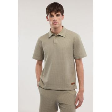 Tricou polo texturat din amestec de bumbac - Verde stins