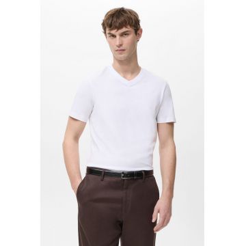 Tricou reagular-fit de bumbac cu decolteu in V - Alb