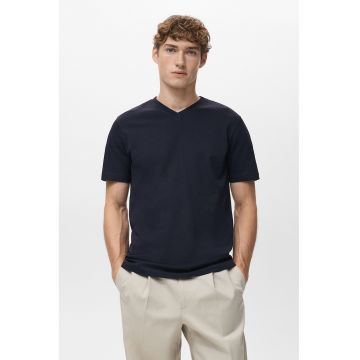 Tricou reagular-fit de bumbac cu decolteu in V - Albastru ultramarin