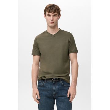 Tricou reagular-fit de bumbac cu decolteu in V - Kaki
