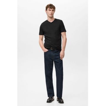 Tricou reagular-fit de bumbac cu decolteu in V - Negru