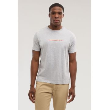 Tricou regular fit cu logo brodat - Gri deschis melange