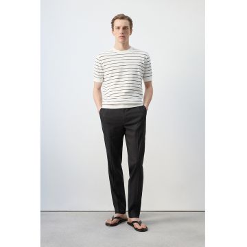 Tricou regular fit de bumbac cu dungi - Alb/Negru