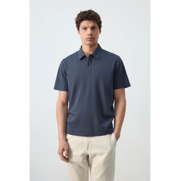 Tricou regular fit din material pique - Albastru inchis