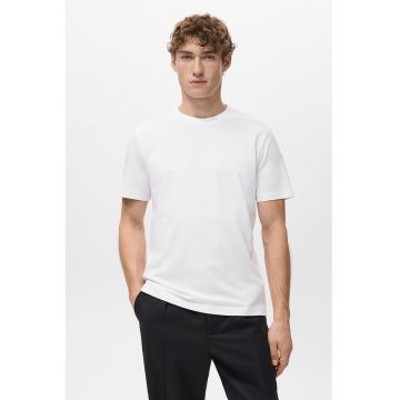 Tricou slim-fit din bumbac cu decolteu la baza gatului - Alb optic