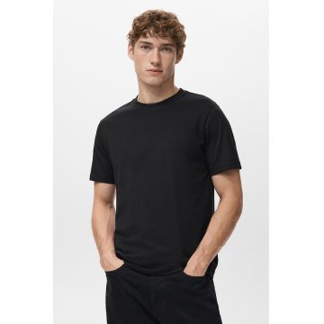 Tricou slim-fit din bumbac cu decolteu la baza gatului - Negru
