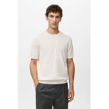 Tricou tricotat fin cu decolteu la baza gatului - Alb murdar