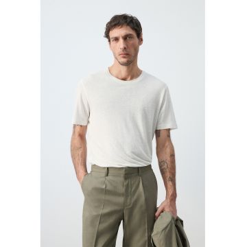 Tricou uni din amestec de in - Alb