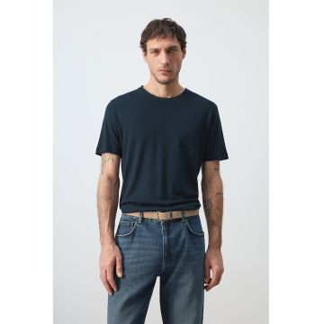 Tricou uni din amestec de in - Albastru ultramarin