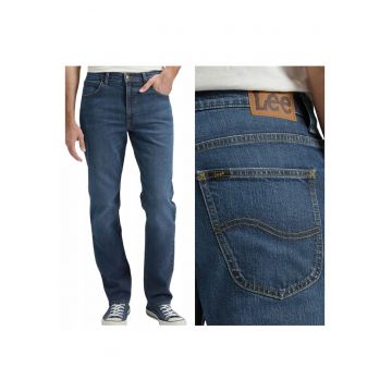 Blugi Barbati -  Brooklyn - W33-L34 US - Albastru - Bumbac - Design Clasic Casual - Ideal Pentru Uz Zilnic - Material Premium Confortabil - Aspect Denim Modern - 5 Buzunare - Fermoar