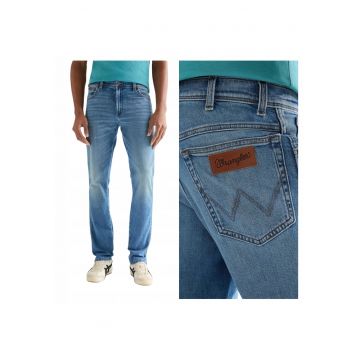 Blugi Barbati -  Texas Slim - W34-L34 US - Albastru - Bumbac - Design Clasic Casual - Ideal Pentru Uz Zilnic - Material Premium Confortabil - Aspect Denim Modern - 5 Buzunare - Fermoar