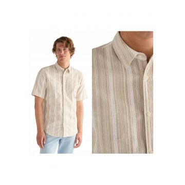 Camasa Barbati -  SS Shirt - 3XL INTL - Bej - Bumbac - Design Clasic Casual - Ideal Pentru Uz Zilnic - Material Premium Confortabil - Inchidere Cu Nasturi - Croiala Regular Fit