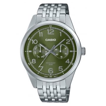 Ceas barbatesc  analog - cadran verde - bratara din otel inoxidabil - 41.50x08.80mm - rezistent la apa 50m