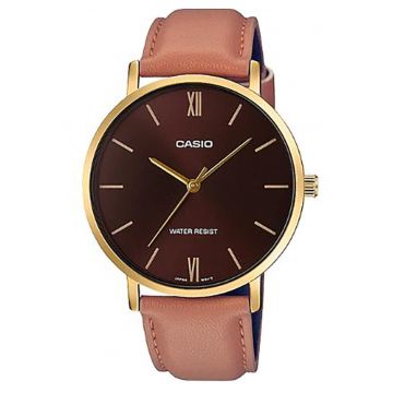 Ceas barbatesc  MTP-VT01GL-5B elegant negru auriu 40x8mm piele maro