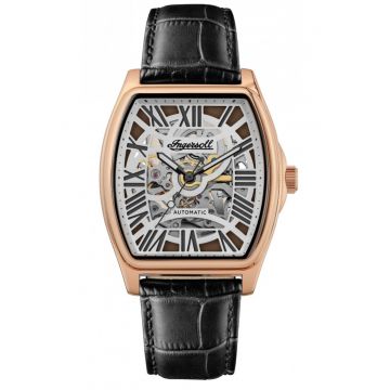 Ceas de barbati  I14201 - clasic - mecanism skeleton - negru