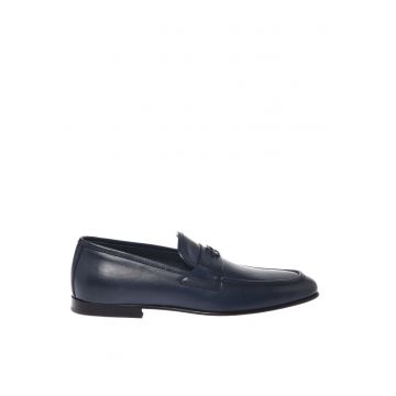 Pantofi loafer din piele cu aplicatie monograma discreta - Albastru