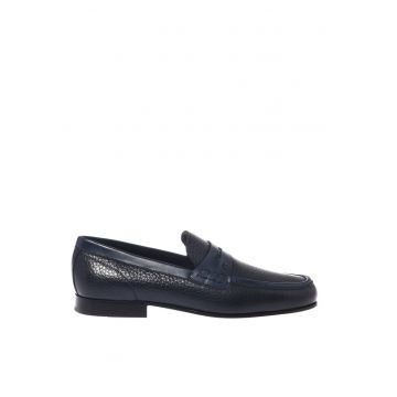 Pantofi loafer din piele cu aspect texturat - Albastru