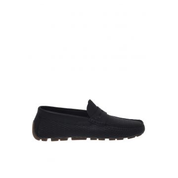 Pantofi loafer din piele cu perforatii - Negru