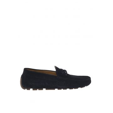 Pantofi loafer din piele intoarsa cu model uni - Albastru