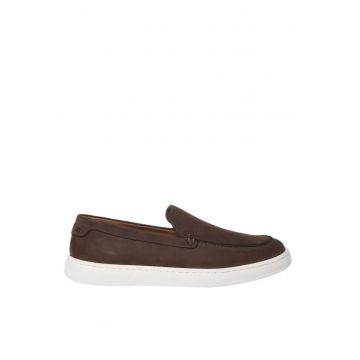 Pantofi loafer din piele nabuc cu model uni - Maro