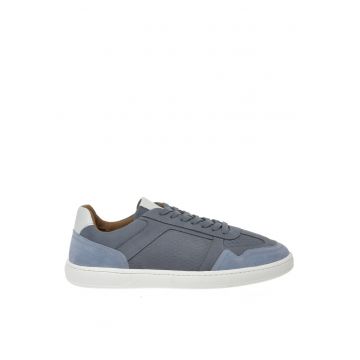 Pantofi sport din piele intoarsa cu talpa wedge - Albastru pastel/Gri