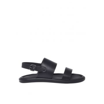 Sandale din piele cu talpa plata - Negru