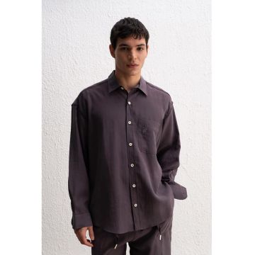 Camasa barbati -  camasa supradimensionata - casual - gri - 84% tencel - 16% poliester