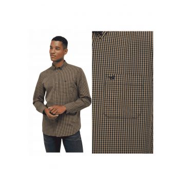 Camasa Barbati -  Chester Gingham - S INTL - Maro - Bumbac - Design Clasic Casual - Ideal Pentru Uz Zilnic - Material Premium Confortabil - Maneca Lunga - Inchidere Cu Nasturi