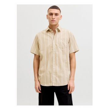 Camasa barbati din bumbac cu imprimeu in dungi - Regular Fit - JJETHAN - Maro deschis -
