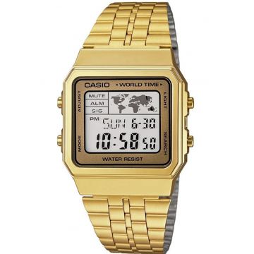 Ceas unisex  A500WGA-9DF - mecanism quartz - alarm - iluminare LED - culoare aurie - dimensiuni 33x39mm