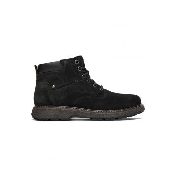 Ghete barbatesti -  piele intoarsa - fermoar - negru -