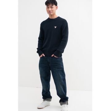 Pulover striat cu logo discret - Bleumarin