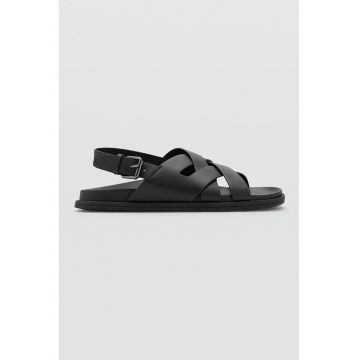 Sandale din piele cu barete multiple - Negru