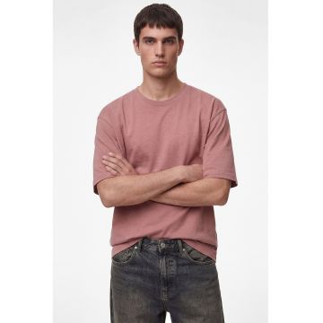 Tricou de bumbac cu decolteu la baza gatului - Roz prafuit