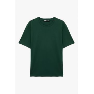 Tricou de bumbac cu decolteu la baza gatului - Verde inchis