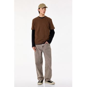 Tricou de bumbac cu decolteu rotund - Maro