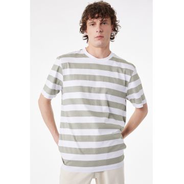 Tricou de bumbac cu dungi - Alb/Gri antichizat