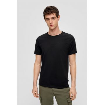 Tricou regular fit cu decolteu la baza gatului si terminatie plisata - Negru