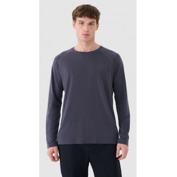 Bluza de trekking  maneca lunga - gri inchis - lana merino