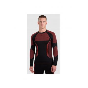 Bluza sport barbati -  termoactiva - fara cusaturi - rosu/negru - poliester - Rosu