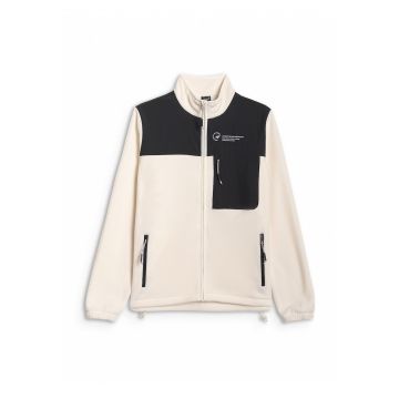 Hanorac sport  bej/negru - material poliester - guler inalt - 2 buzunare cu fermoar - pentru barbati -