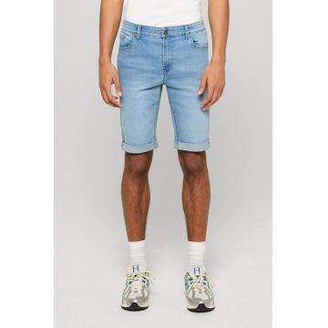 Bermude din denim cu terminatie plisata - Albastru deschis