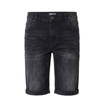 Bermude din denim cu terminatie plisata - Black Onyx