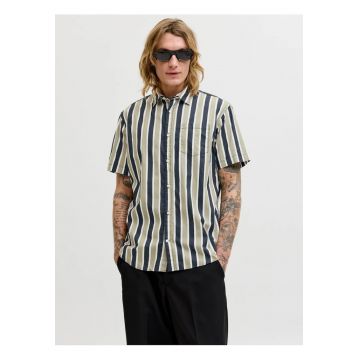 Camasa barbati din bumbac cu imprimeu in dungi - Regular Fit - JJETHAN - Verde