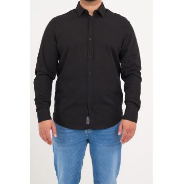 Camasa din bumbac cu logo discret - Negru