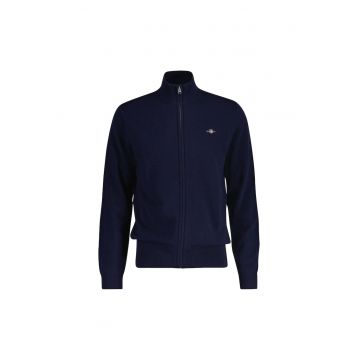 Cardigan din amestec de lana cu fermoar - Albastru