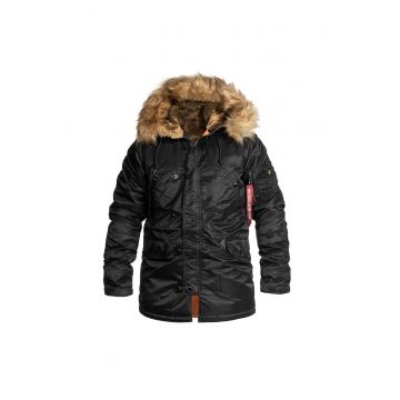 Geaca lunga de iarna -  N3B VF 59 - cu gluga adanca si captuseala detasabila - Negru - Negru