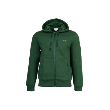 Hanorac din material fleece cu fermoar si buzunare oblice - Verde