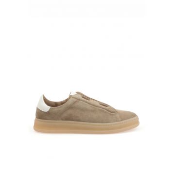 Men's Suede Sneakers Without Laces Beige - Bej